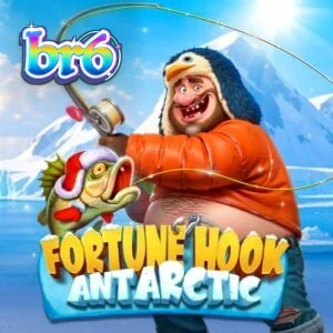 Interface do jogo de slot Fortune Hook Antarctic com tema de pesca no gelo